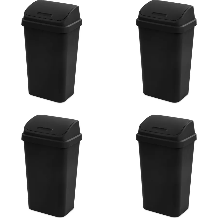Sterilite 13 Gallon TouchTop™ Wastebasket, Lidded Trash Can, Black, 4 Pack