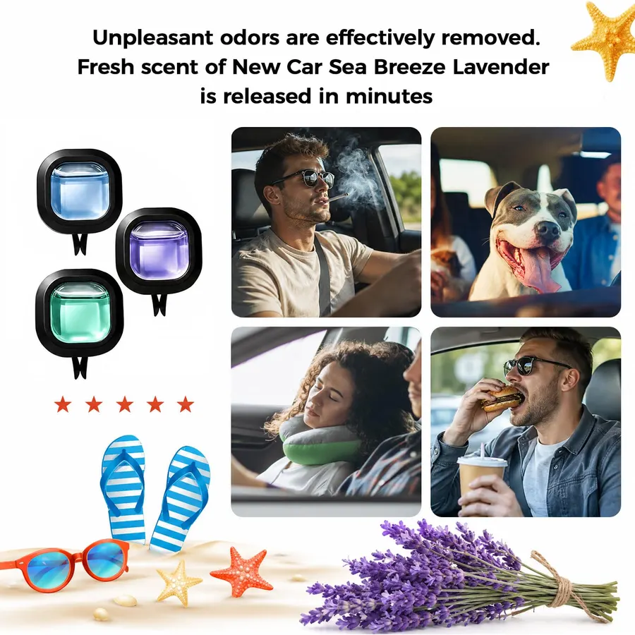 STRN Car Air Freshener, 12 Refills + 3 Square Vent Clips, Car Fragrance