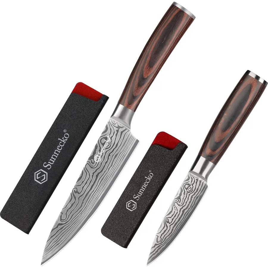 Sunnecko Chef Knife 8 Inch, Paring Knife 3.5 Inch 67-layers Damascus Steel