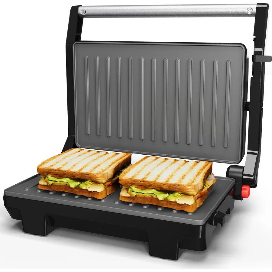 Sunvivi Panini Press Sandwich Maker: Electric Panini Press Grill with Locking Lid, Portable Indoor Panini Maker with Nonstick Plates, 1000W Double-sided Grill with 180° Flat Opening, Easy to Clean