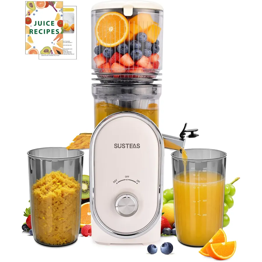 SUSTEAS Cold Press Juicer with 5.3" Extra Large Feed Chute, Easy to Clean
