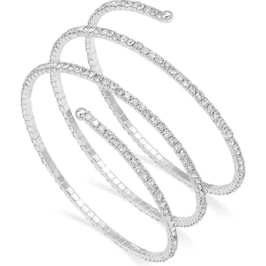 Suyi Rhinestone Bracelet for Women Silver Bracelets Crystal Bride Cuff Bracelet