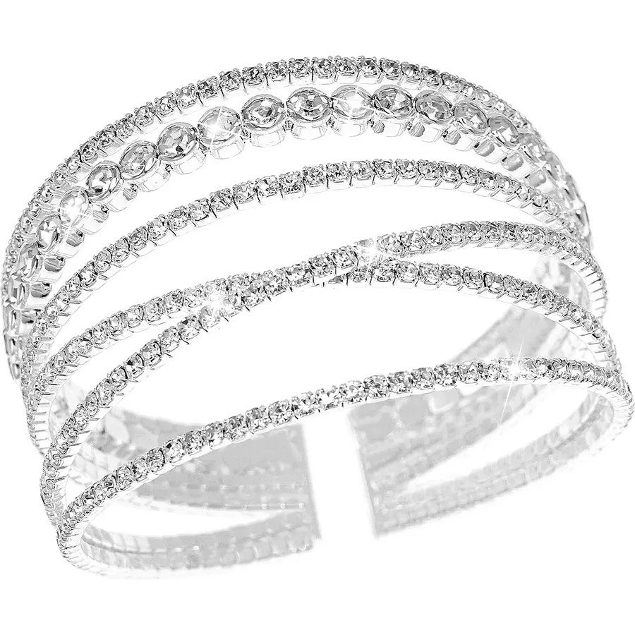Suyi Rhinestone Bracelet Multilayer Gold Cuff Bracelet for Women Crystal Braidal Bracelets