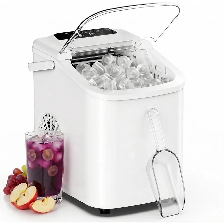 Sweetcrispy Countertop Ice Maker with Scoop, Basket and Handle, Portable Ice Machine 9 Cubes Ready in 6 Mins, 26.5lbs in 24Hrs, 2 Sizes for Home Kitchen Office Bar Party
