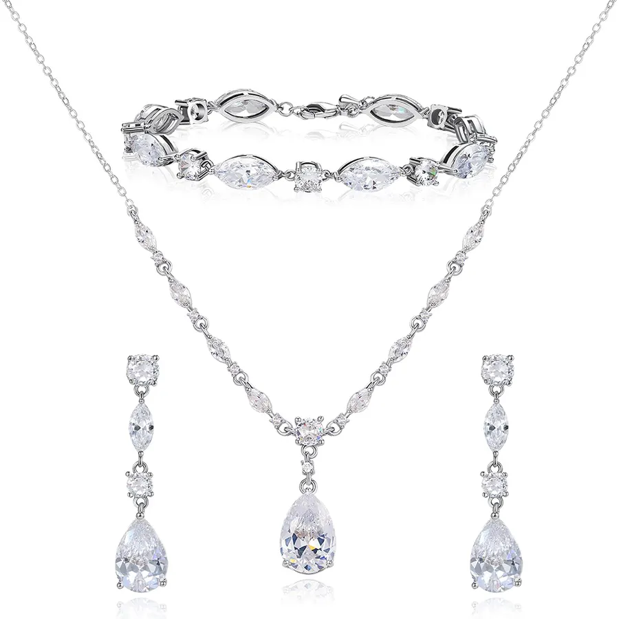 SWEETV Bridal Wedding Jewelry Set for Brides,Teardrop Bridesmaids Jewelry Set