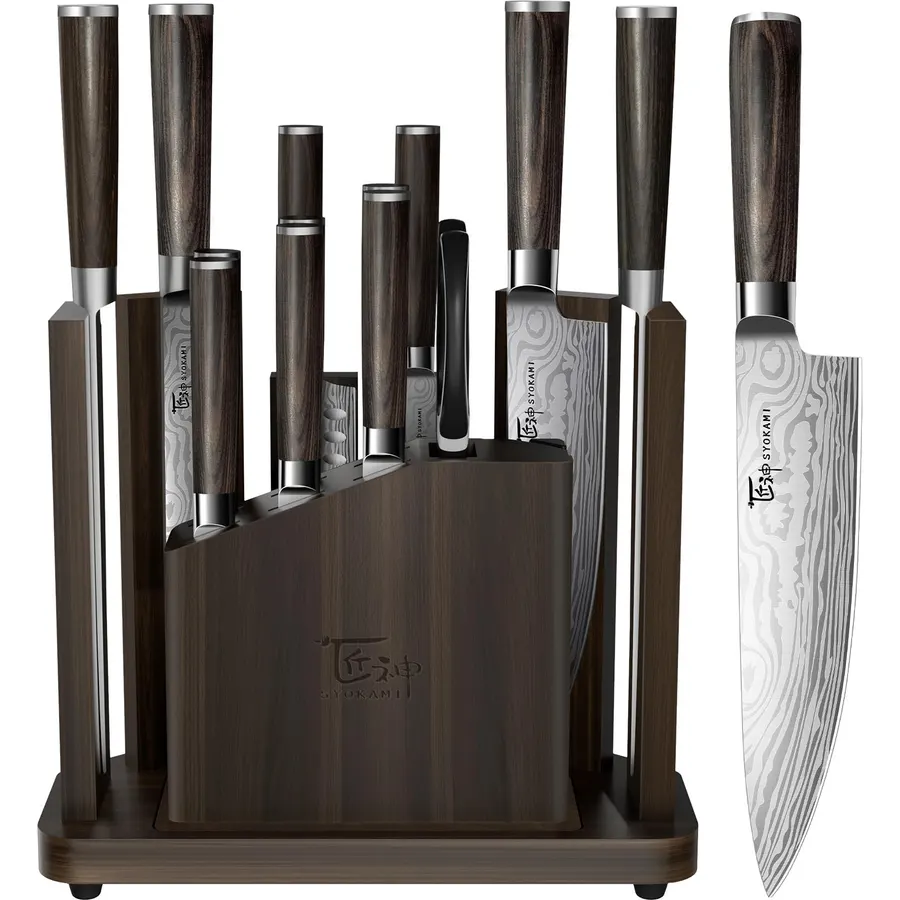SYOKAMI 15-Piece Kitchen Knife Set with Magnetic Block, New for 2026