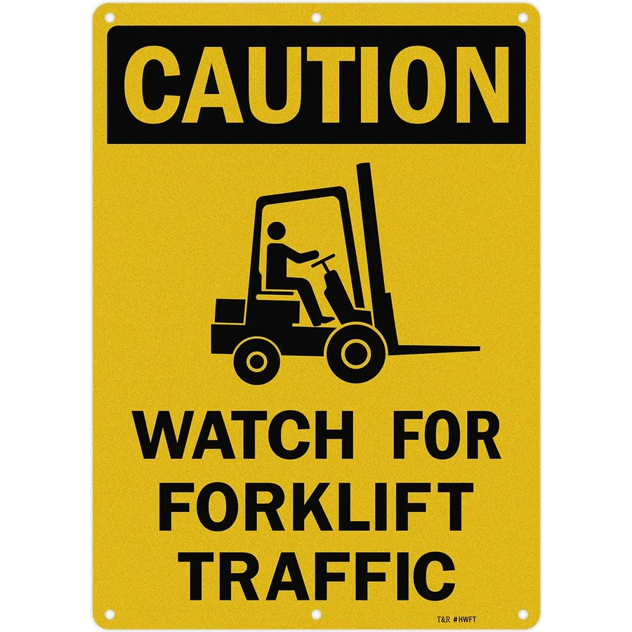 T&R Large Watch For Forklift Traffic Sign - 14 x 10 Inches Rust Free .040 Aluminum Reflective - UV Protected, Waterproof and Fade Resistant - 6 Pre-drilled Holes