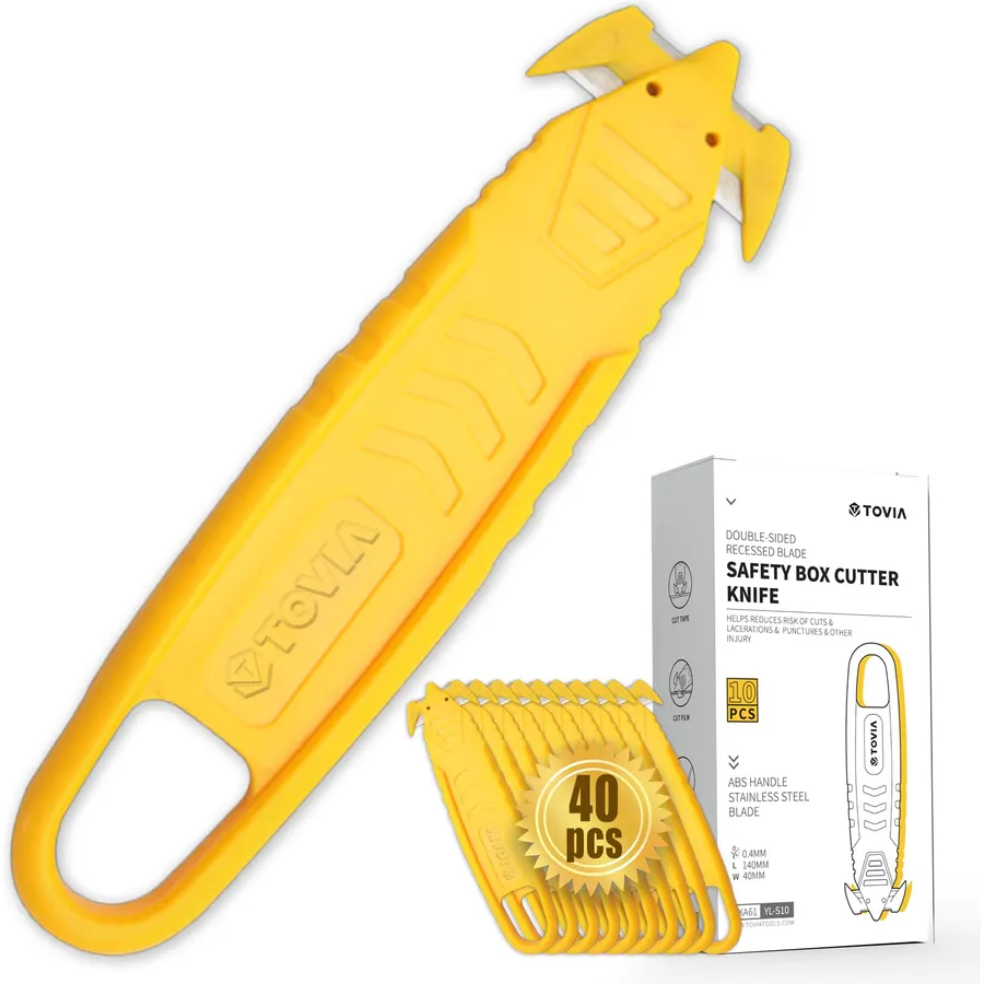 T TOVIA Safety Box Cutter, 40 Pcs Double Sided Blade Utility Knife, Yellow