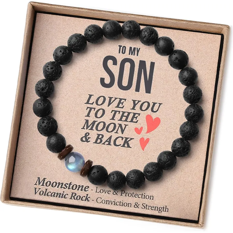 THEMEROL Handmade Gifts for Boys/Men-Love/Strength-Natural Gemstone Bracelet for Son Grandson Dad Boyfriend Husband Brother Nephew Uncle