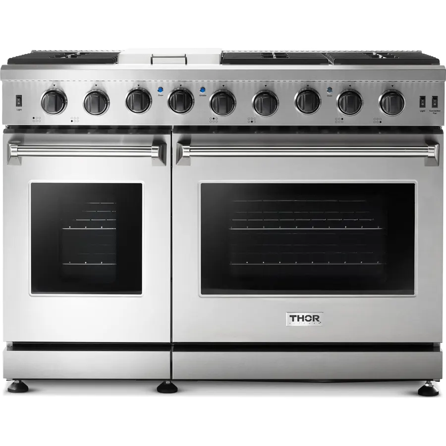 THOR Kitchen Freestanding 48-Inch Gas Range with Double Oven in Stainless Steel - Model LRG4807U + LP Conversion Kit