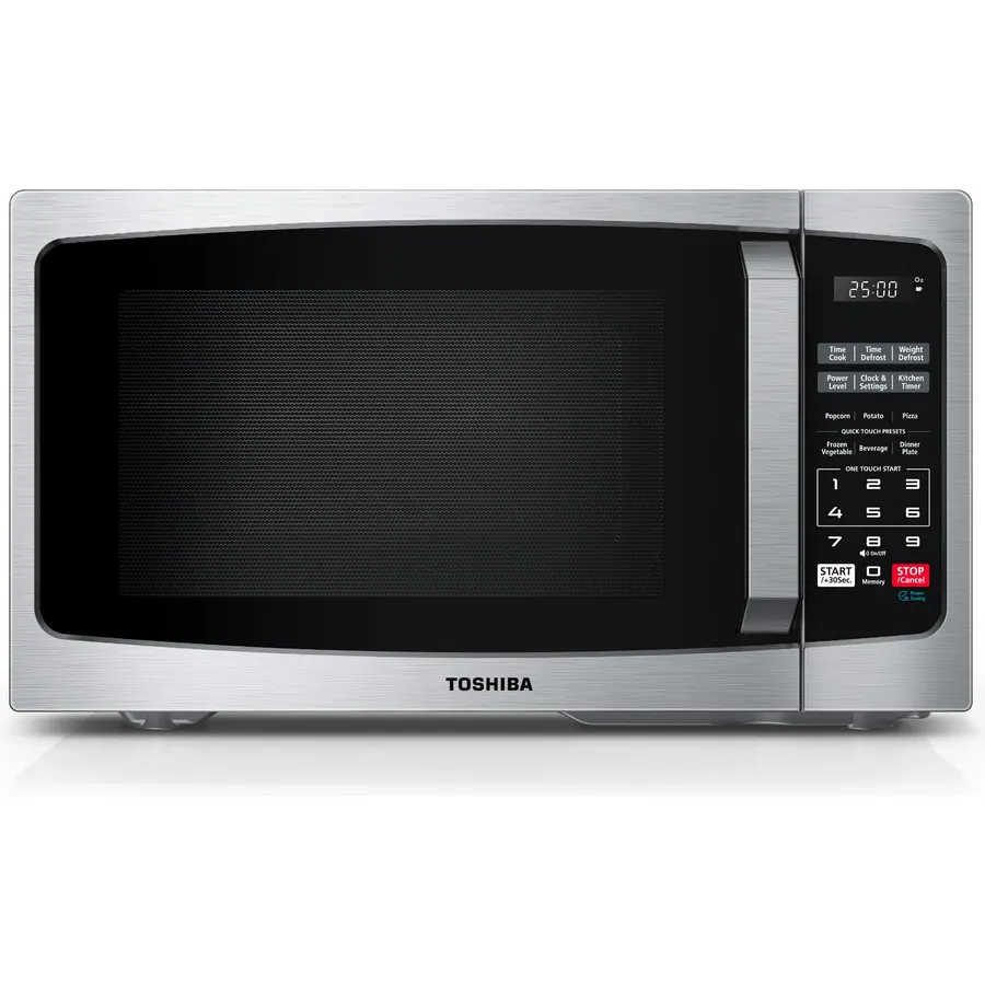 Emerson MW9005SS Compact Countertop Microwave Oven with Push Button Control, LED Display, 900W, 5 Power Levels, 6 Auto Menus, Glass Turntable and Child Safe Lock, 0.9 Cu. Ft., Stainless Steel