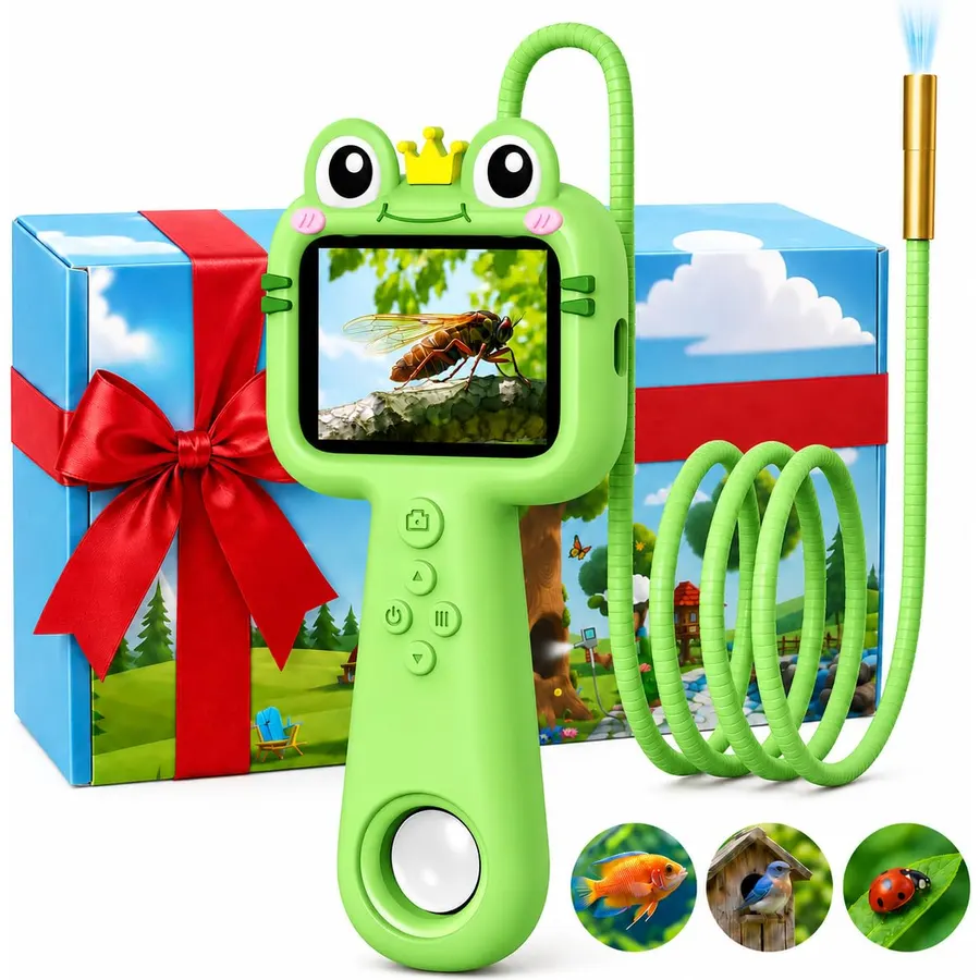 Toy Borescope Camera for Kids - STEM Science Educational Toy for 4 5 6 7 8 9 10 Years Old Kids Birthday Gift, 2.4‘’ Kid Scope Camera for Outdoor Adventures & Nature Discovery (Green)