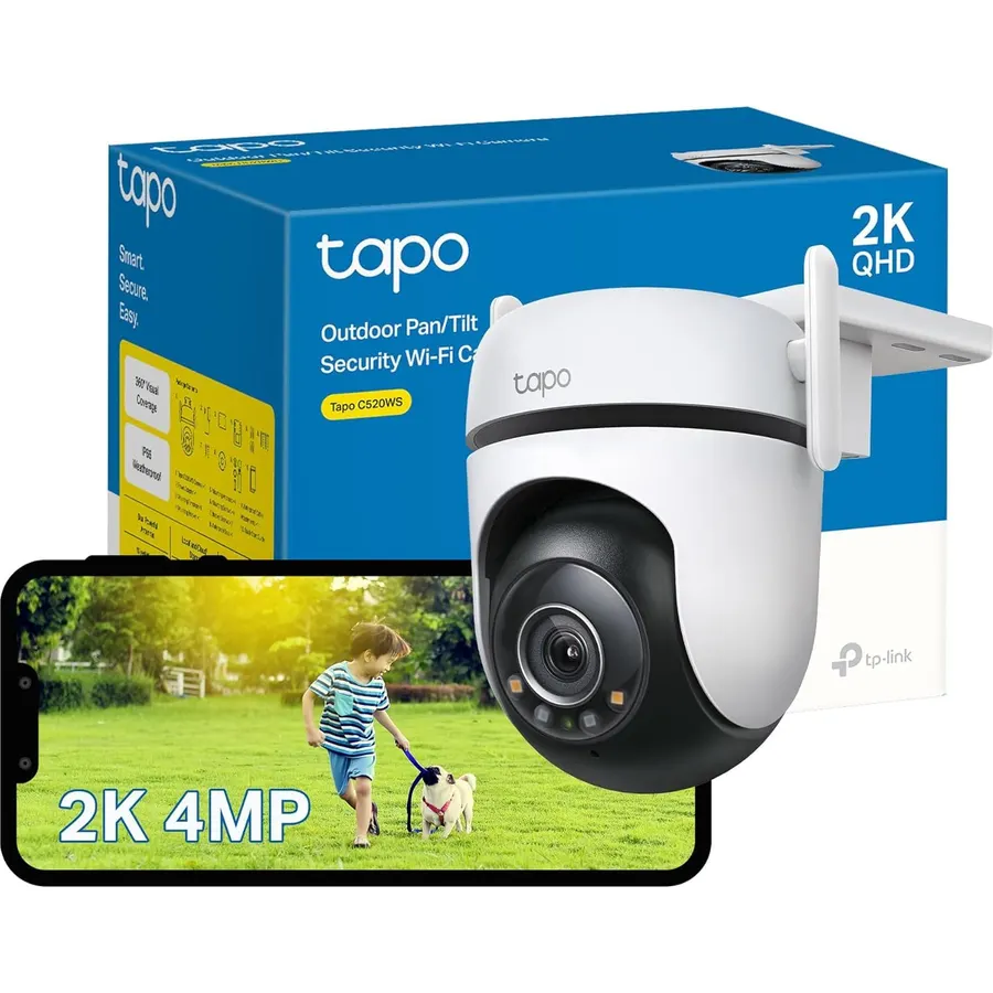 TP-Link Tapo 2K QHD Outdoor Pan/Tilt Wi-Fi Security Camera, 360° View, Motion Tracking, Color Night Vision, Free Person/Vehicle/Motion Detection, Cloud & SD Card Storage, 24/7 Recording, Tapo C520WS…