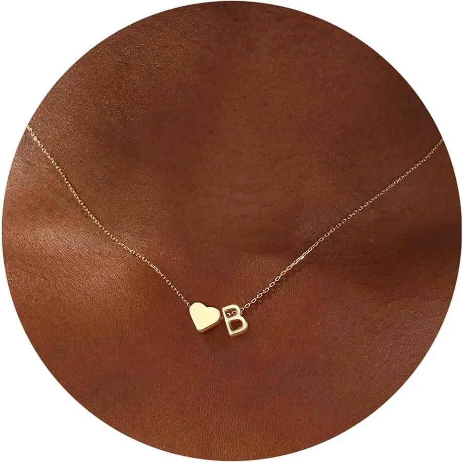 Turandoss Heart Initial Necklace for Girls Women, 18K Gold Plated Jewelry