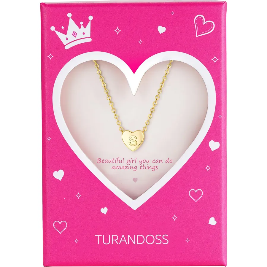 Turandoss Initial A-Z Heart Necklace, Jewelry Gifts for Teen Girls kids