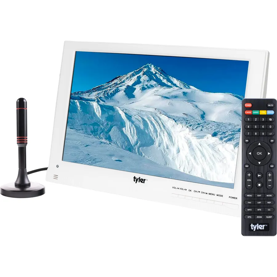 Tyler 13.3” Portable TV LCD Monitor 1080P Rechargeable Lithium Battery Operated, 3 Antenna, HDMI, SD, USB, RCA, FM Radio, Digital Tuner, AV Inputs, AC/DC, TV Stand & Remote Control For Kids Car Travel
