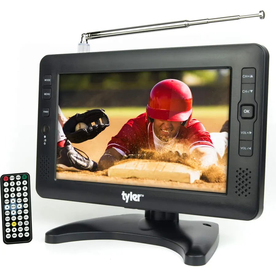 Tyler 9" Portable TV LCD Monitor Rechargeable Battery Powered Wireless Capability HD-TV, USB, SD Card, AC/DC, Remote Control Built In Stand Small For Car Kids Travel