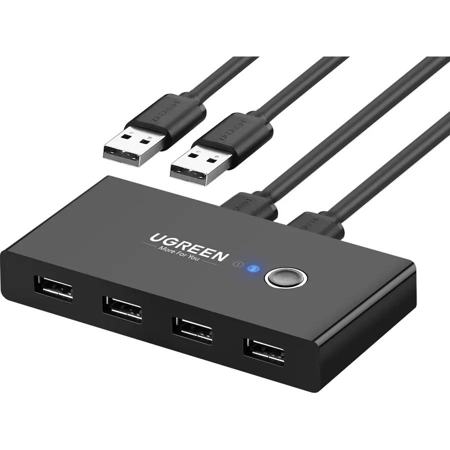 UGREEN USB Switch Selector 2 Computers Sharing 4 USB Devices USB 2.0 Peripheral Switcher Box Hub for Mouse Keyboard Scanner Printer PCs with One-Button Swapping and 2 Pack USB A to A Cable