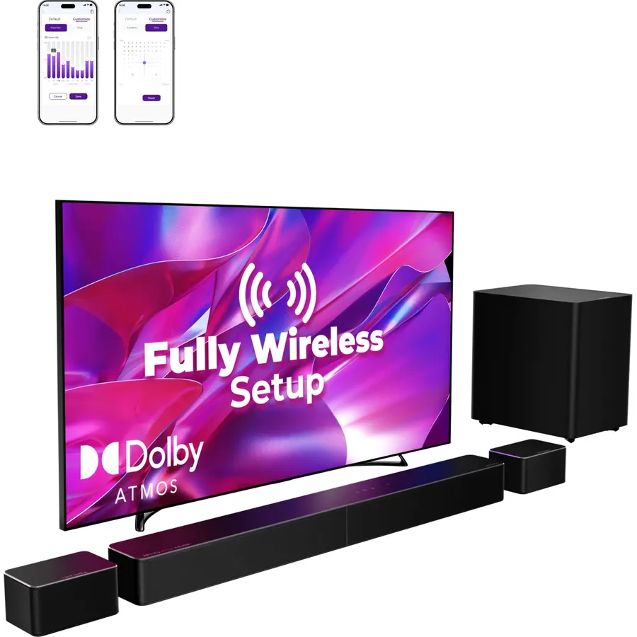 ULTIMEA 7.1ch Fully Wireless Sound Bar with Dolby Atmos, Wireless Subwoofer