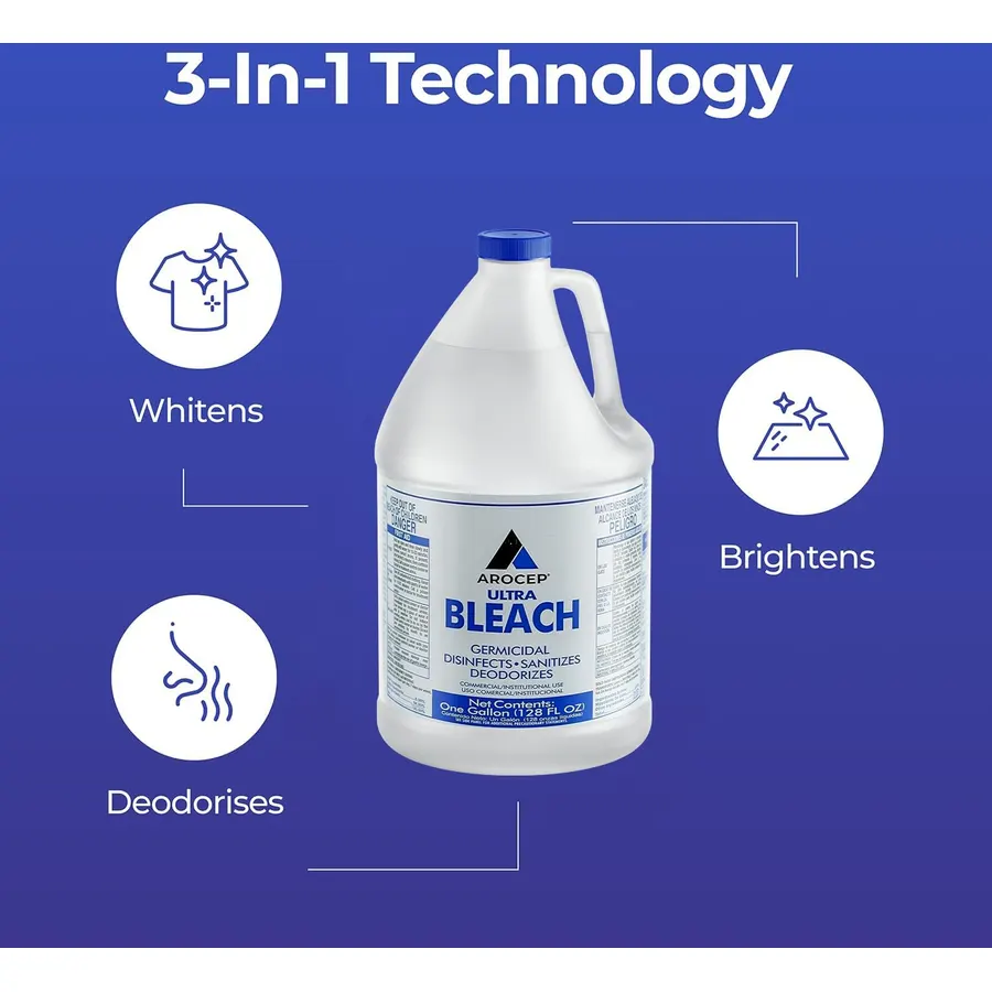 (6 Gallons) Ultra Germicidal Liquid Bleach - For Laundry, Disinfecting, Sanitizing, Deodorizing, Mold & Mildew Stain Remover - 1 Gallon Jugs