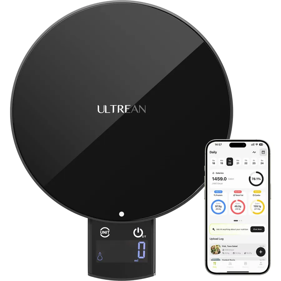 Ultrean Smart Food Scale with Nutritional Calculator, Kitchen Scale for Weight Loss, Food Weight Scale with App for Calorie & Macro Tracking, AI Scan, 33lb