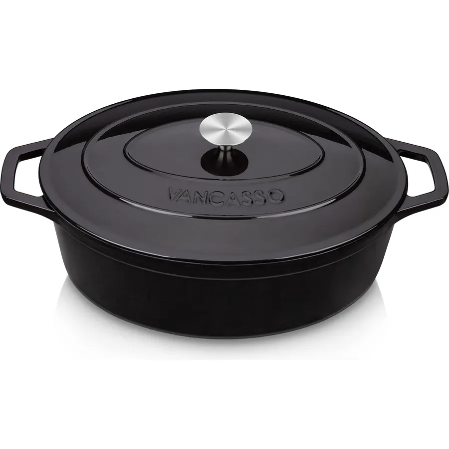vancasso 9.3 Qt Oval Enameled Cast Iron Dutch Oven with Lid, Black