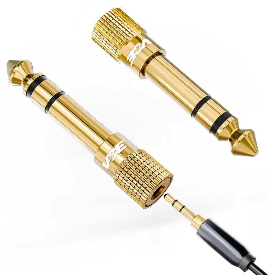 VCE 3.5mm to 1/4 Adapter Stereo Headphone Adapter, 24K Gold-Plated, 2-Pack