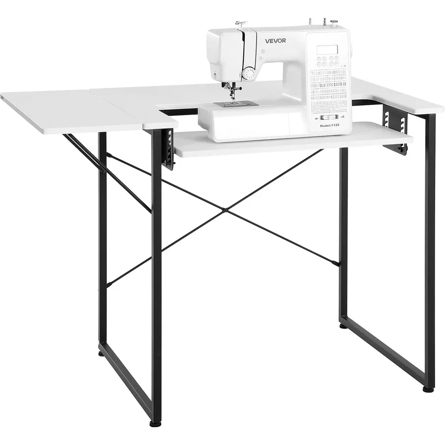 VEVOR Sewing Table, Multipurpose Sewing Machine Table with Drawers, Foldable Side Shelf, Adjustable Shelf, Steel Legs, Computer Desk for Home, Fashion Studio, Art Studio, Educational Institution