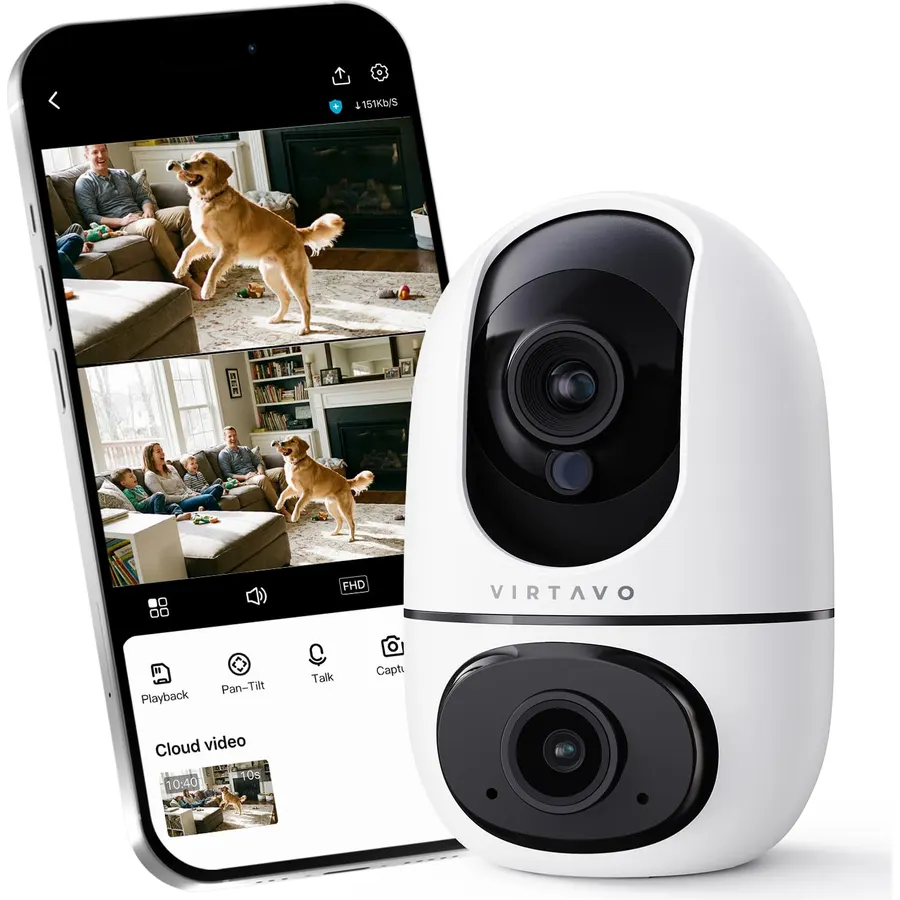VIRTAVO Pet Camera Indoor No Subscription, for Dog Cat Baby, 360° PTZ