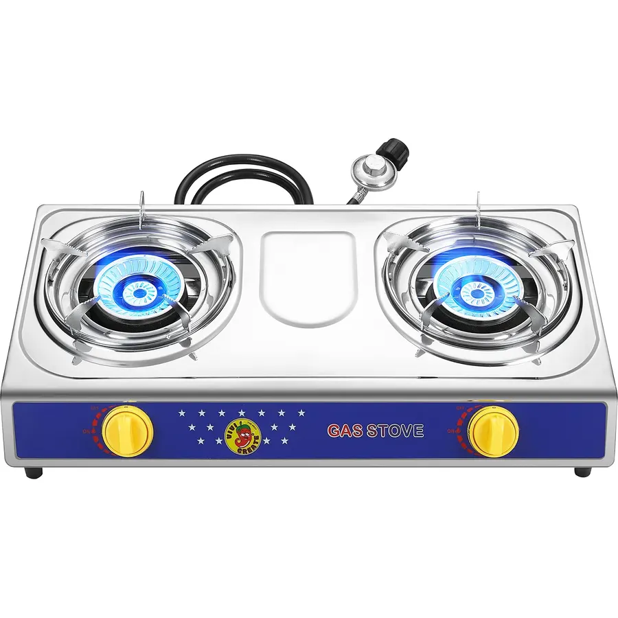 Vivicreate 25000 BTU 2 Burner Propane Gas Stove Stainless Steel Cooktop Outdoor Camping Stove Portable Double Burner for BBQ Boiling Frying Cooking Estufa de Portátil Fogón de Gas