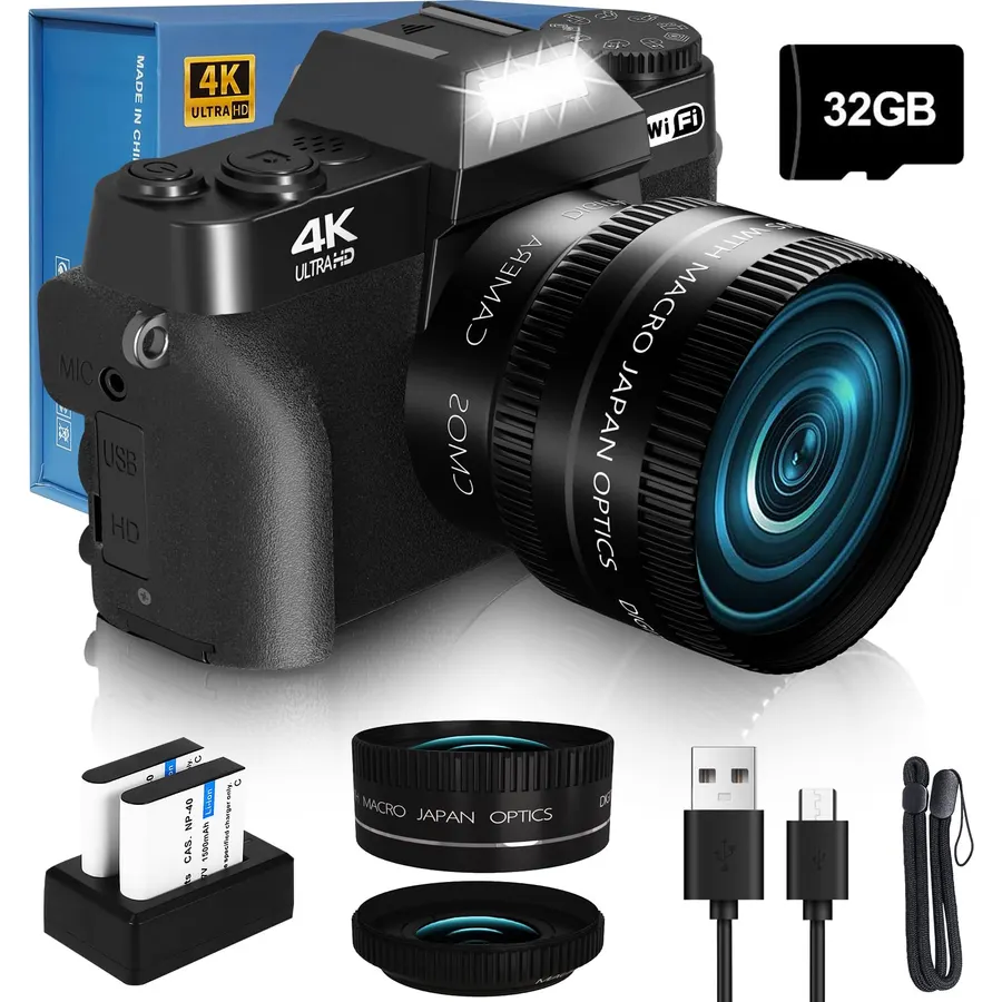 VJIANGER 4K Digital Camera, Vlogging Camera with WiFi & Flip Screen