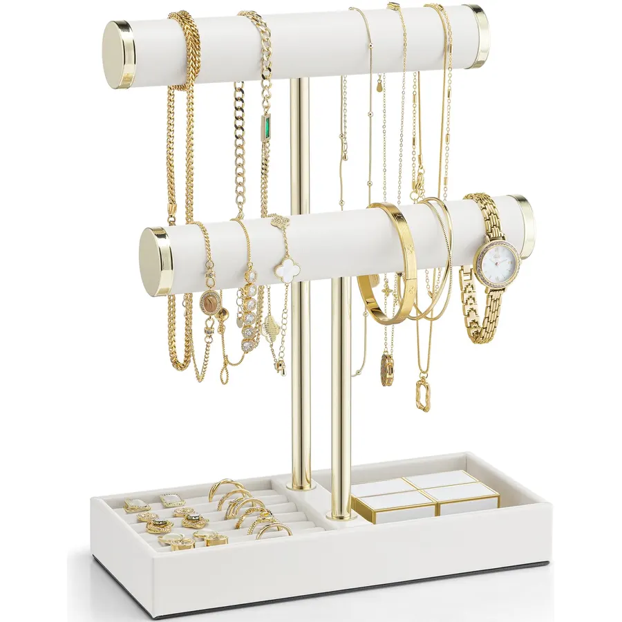 VLANDO Jewelry Organizer, 2 Tier Jewelry Bracelet Necklace Holder with Tray