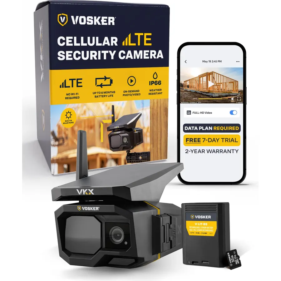Vosker VKX Solar Powered 4G-LTE Outdoor Cellular Security Camera - No WiFi Needed, Motion Activated, Night Vision, SIM Card Included, IP65 Weather-Resistant, Photos & 15s Video Requests (Pack of 1)