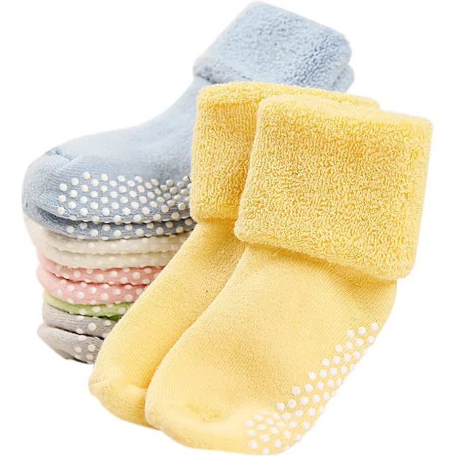 VWU Baby Toddler Kids Cotton Socks with Grips Girl Boy Thick Warm Crew 0-6T