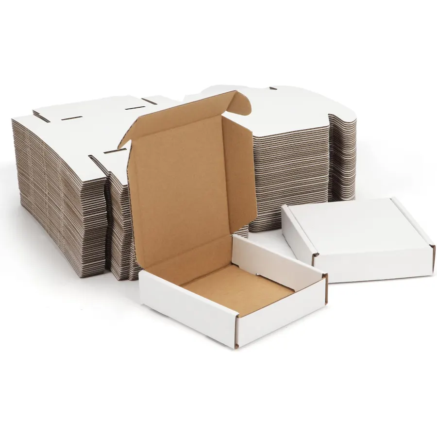 WIFTREY 100 Pcs 4X4X1 inches Small Shipping Boxes, White Corrugated Cardboard Box for Packaging Small Business, Moving, Literature Mailer