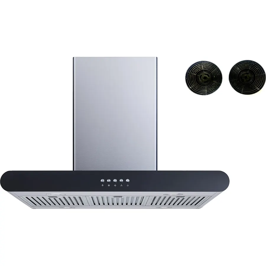 Winflo 30 In. Convertible Stainless Steel Island Range Hood with Stainless Steel Baffle Filters, Charcoal Filters and Push Button Control