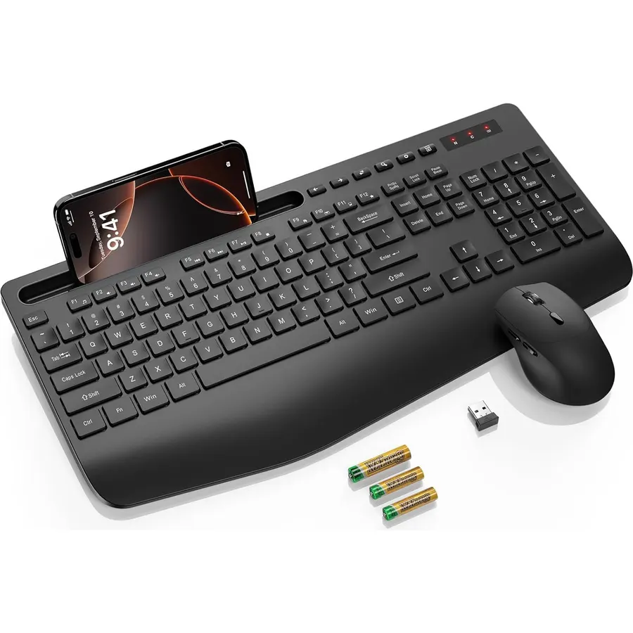 Wireless Keyboard and Mouse Combo, Full Size, Ergonomic Wrist Rest, 2.4GHz