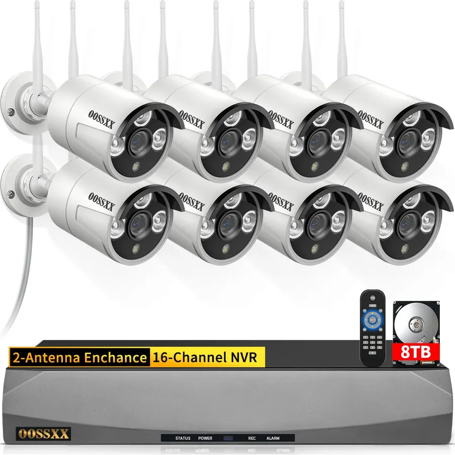 Wireless Security Camera System, 8 x 3MP Cameras, 8TB HDD 120-Day Recording