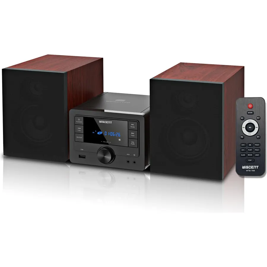 WISCENT Bluetooth Stereo System 40W for Home, CD Player with Wireless Streaming, MP3/USB/Audio in/FM Radio, Powerful Home Audio Sound System