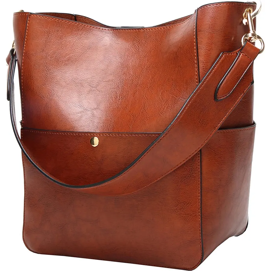 Womens Bucket Bag PU Leather Shoulder Tote Handbags Work Satchels