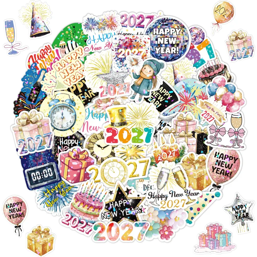 WorldBazaar 100 PCS Happy New Year Stickers 2027 for Kids Teens Adults