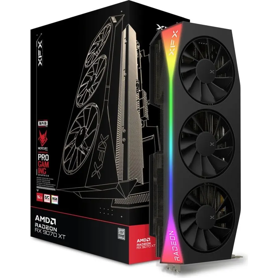 XFX Mercury AMD Radeon RX 9070 XT OC Gaming Edition with RGB 16GB GDDR6 HDMI 3xDP, AMD RDNA 4 RX-97TRGBBB9