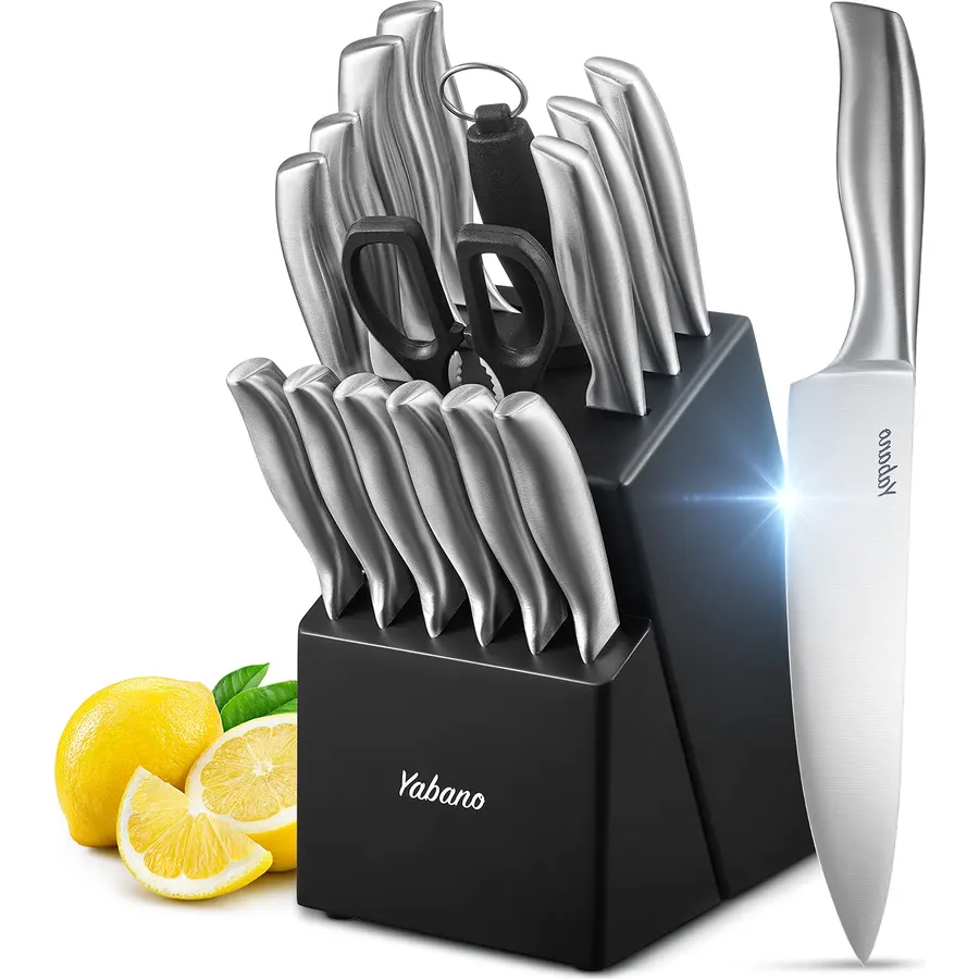 Yabano Cuchillos Cocina, 16 Piezas Set Cuchillos Cocina, Juego de Cuchillos Profesional Hecho de Acero Alemán X50Cr15, Súper Afilado, Diseño ergonómico