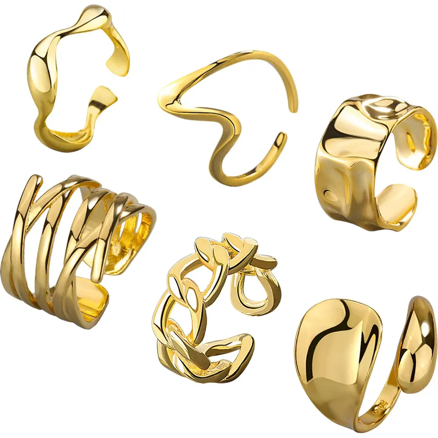 YBMYCM 3-10Pcs Dome Rings Set Chunky Gold Ring for Women Men 14k Gold Plated Thick Adjustable Statement Ring Gold/Silver