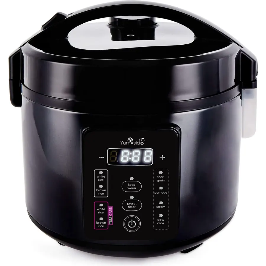 Yum Asia Kumo YumCarb Rice Cooker with Ceramic Bowl and Advanced Fuzzy Logic, (5.5 Cups, 1 Litre), 5 Rice Cooking Functions, 3 Multicooker Functions, 110V US Power (Dark Stainless Steel)
