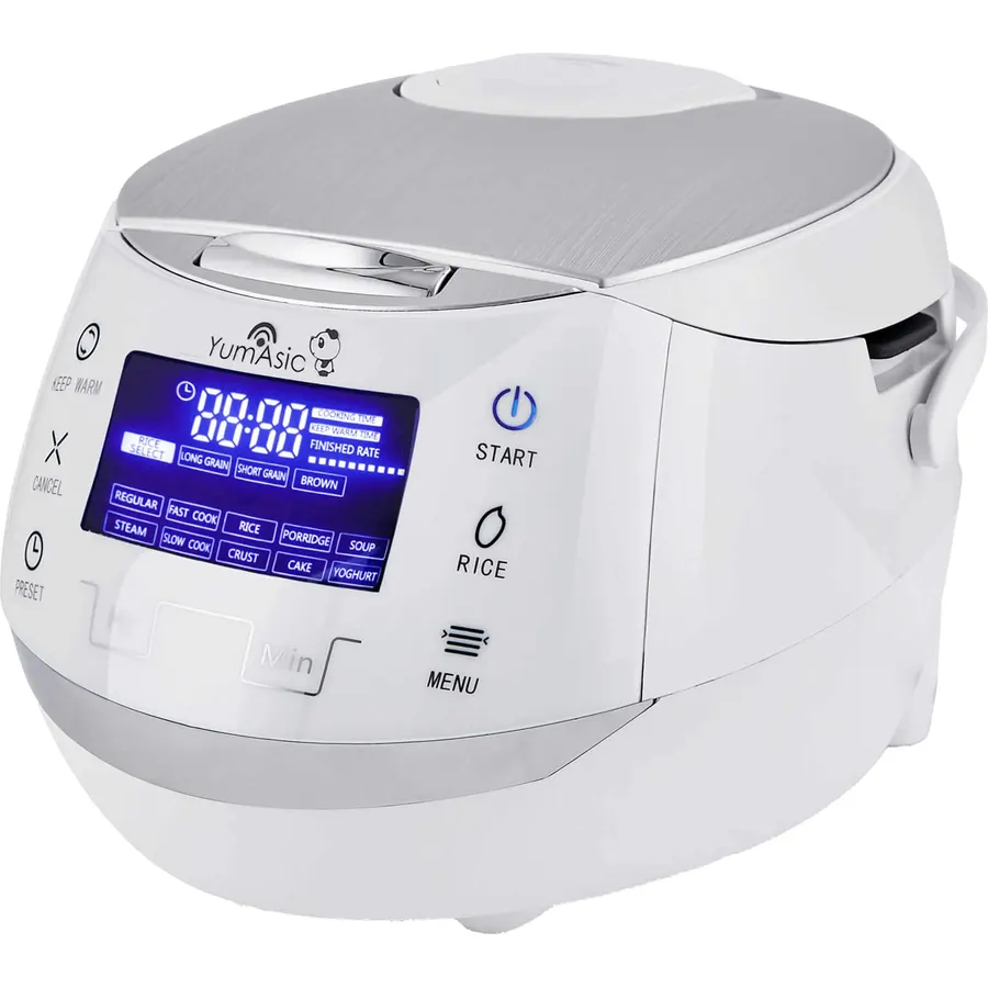 Yum Asia Sakura Rice Cooker with Ceramic Bowl and Advanced Fuzzy Logic (8 Cup, 1.5 Litre) 6 Rice Cook Functions, 6 Multicook Functions, Motouch LED Display, 120V Power (White and Siver)