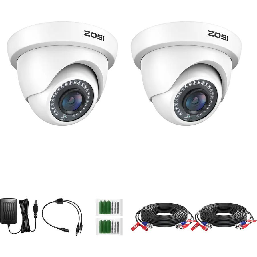 ZOSI 2Pack 2.0MP HD 1080P 1920TVL CCTV Dome Security Cameras Kit, White