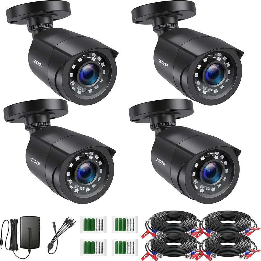 ZOSI 1080P HD TVI Security Camera for Home Office Surveillance CCTV System, 2MP Outdoor Indoor Weatherproof Bullet BNC Camera with Metal Housing, Night Vision, for 1080P/5MP/4K HD-TVI Analog DVR