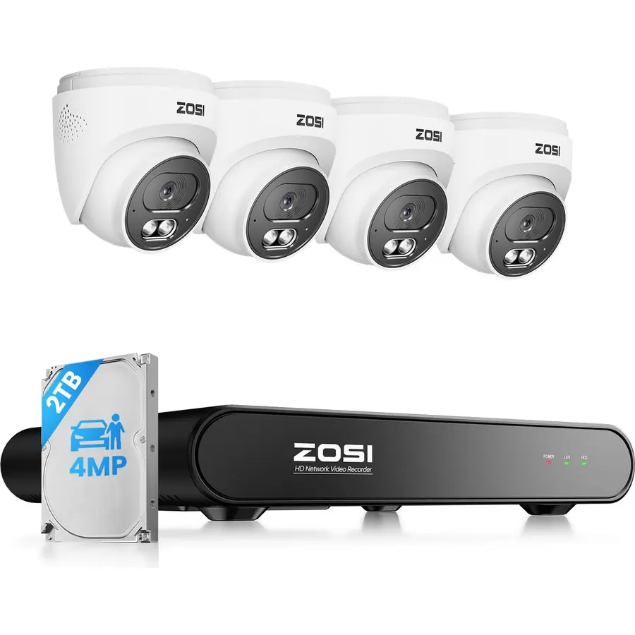 ZOSI C220 8CH 5MP NVR with 4 x 4MP Audio PoE CCTV Camera System, 2TB HDD